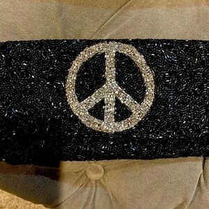 Moyna black beaded PEACE clutch
